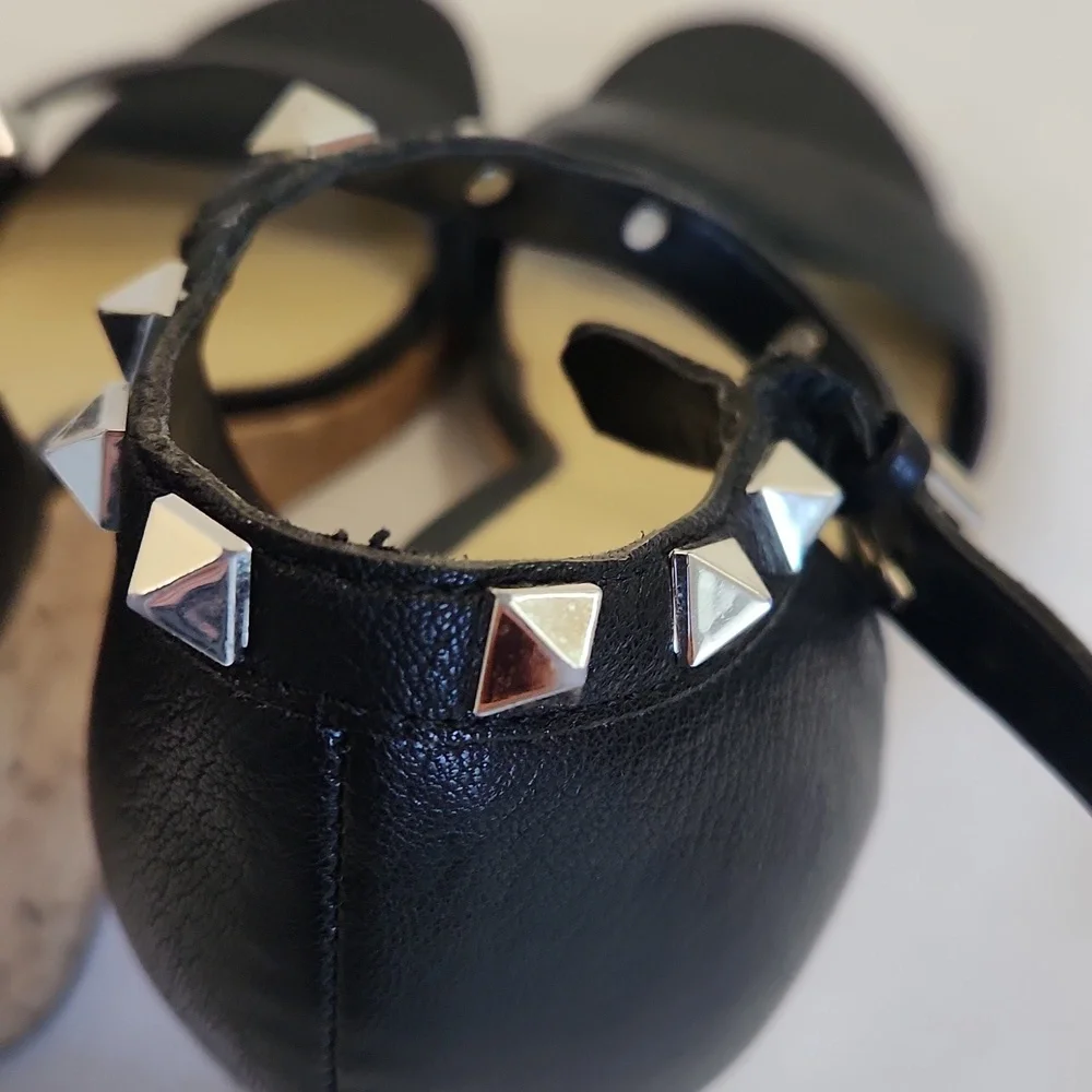 Marc Fisher Black Leather Studded Cork Wedges. Size 9.5